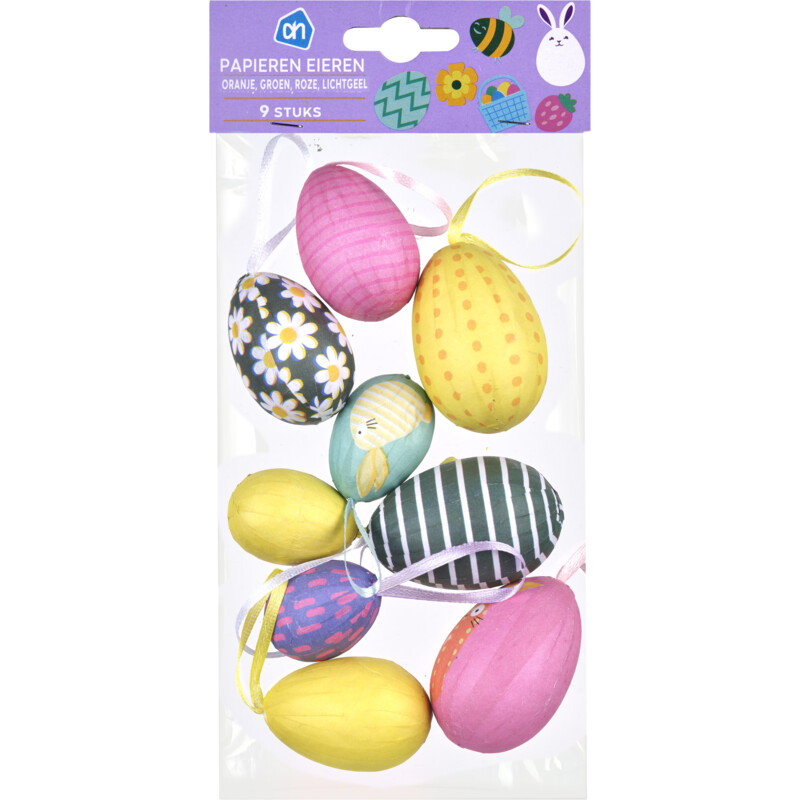 Een afbeelding van AH Papieren eieren print oranje groen roze