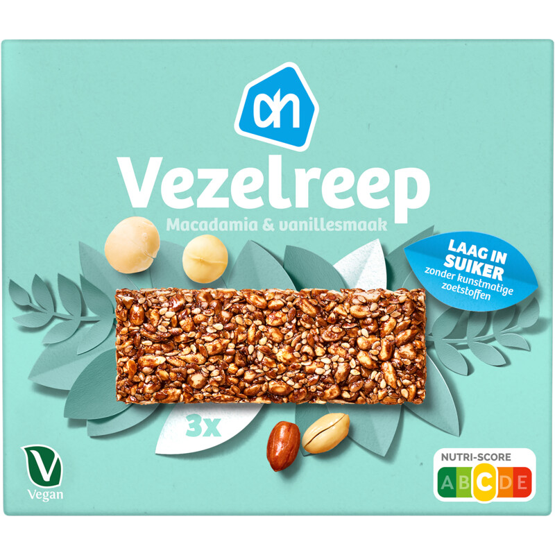 Een afbeelding van AH Vezelreep macademia & vanillesmaak