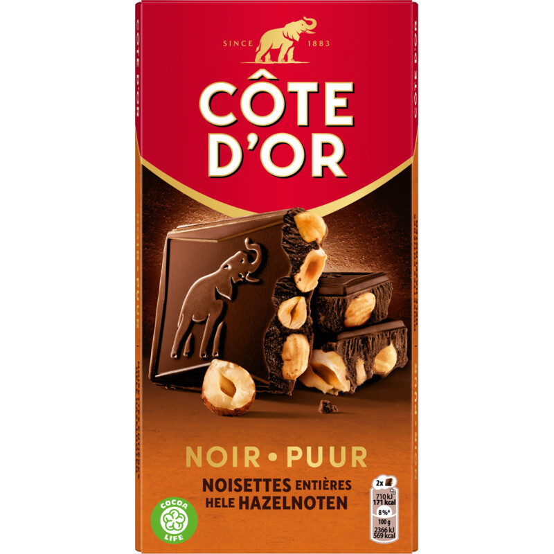 Een afbeelding van Côte d'Or Reep puur hele hazelnoot