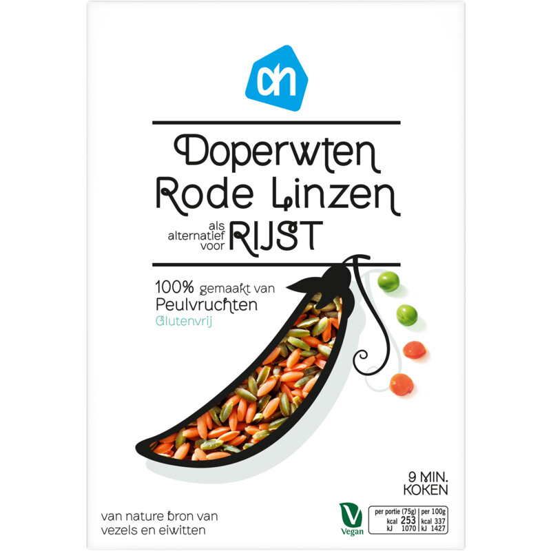 Een afbeelding van AH Groene erwten en linzenrijst