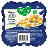 Olvarit Groenten, pasta en kabeljauw 18m+ bel