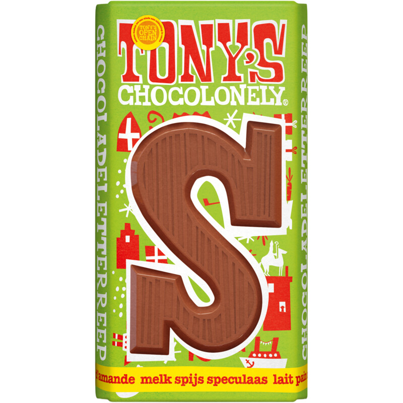 Een afbeelding van Tony's Chocolonely Letter reep melk spijs speculaas S