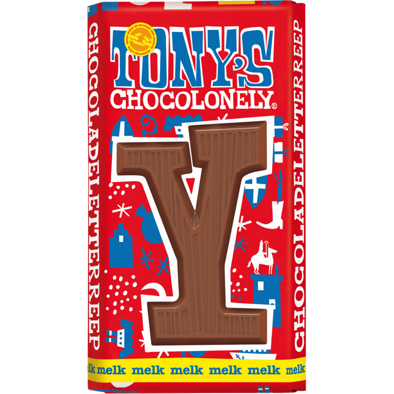 Een afbeelding van Tony's Chocolonely Melkchocolade letterreep Y