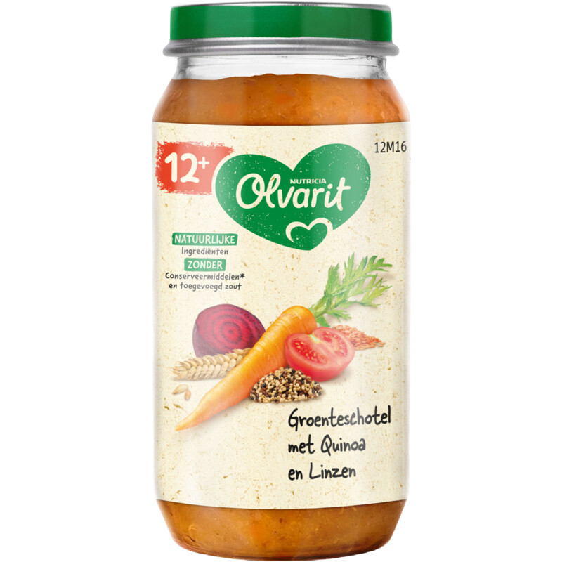 Een afbeelding van Olvarit Groenteschotel met quinoa en linzen 12m+