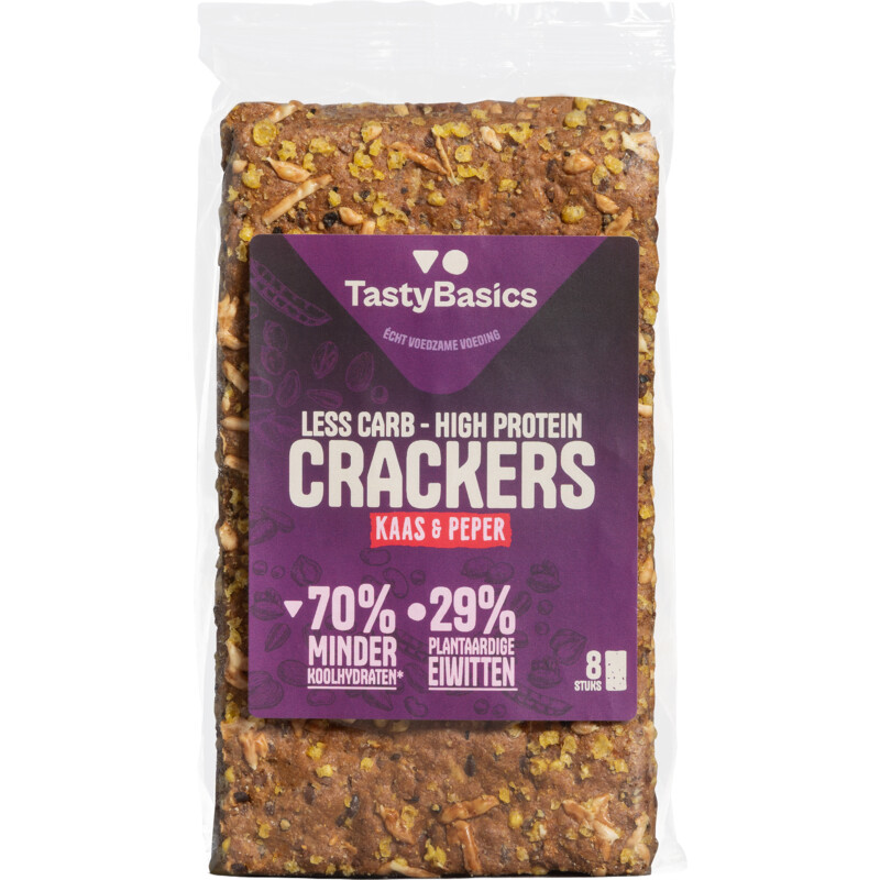 Een afbeelding van TastyBasics Low carb-high protein cracker kaas peper