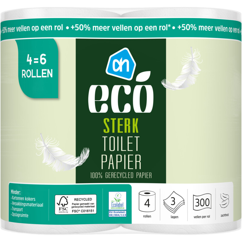 Een afbeelding van AH Eco Eco toiletpapier 3laags 4=6 rollen