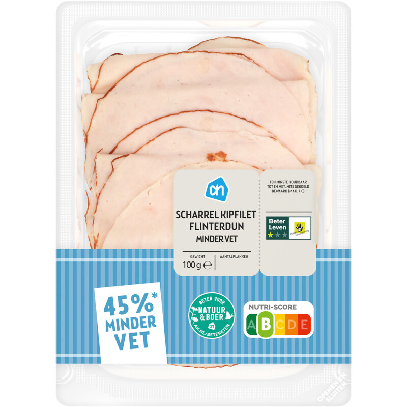 Een afbeelding van AH Scharrel kipfilet flinterdun minder vet