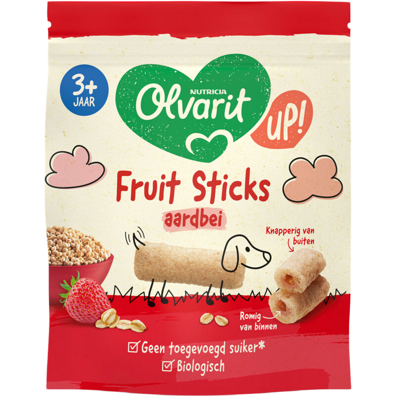 Een afbeelding van Olvarit Aardbei fruit sticks 3 jaar+