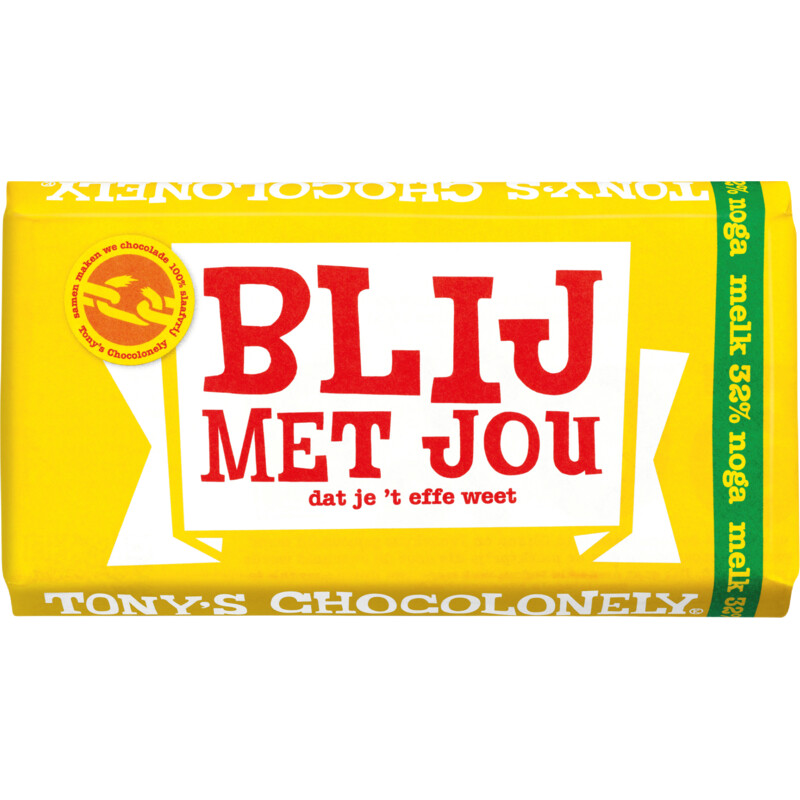 Een afbeelding van Tony's Chocolonely Reep melk noga blij met jou