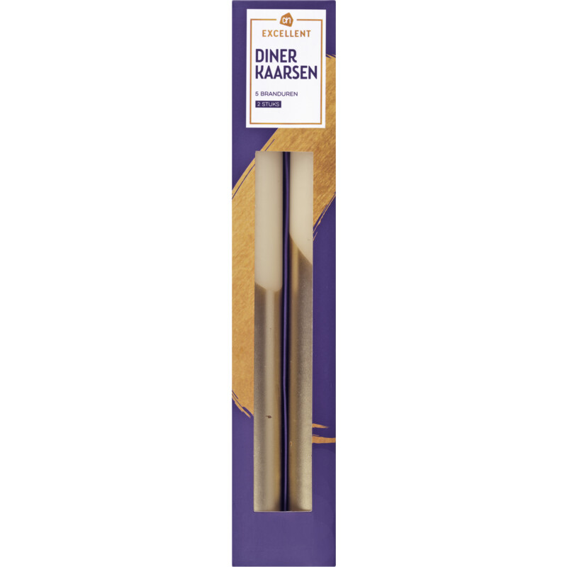 Een afbeelding van AH Excellent Dinerkaarsen dip dye creme goud 25cm