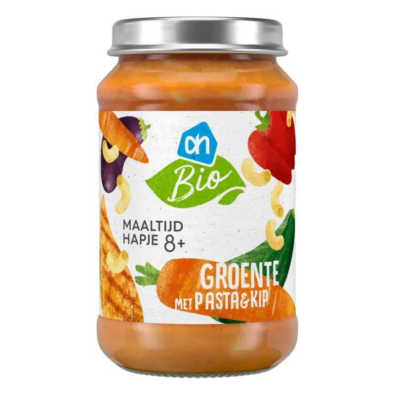 Groenten met pasta en kip 8m+