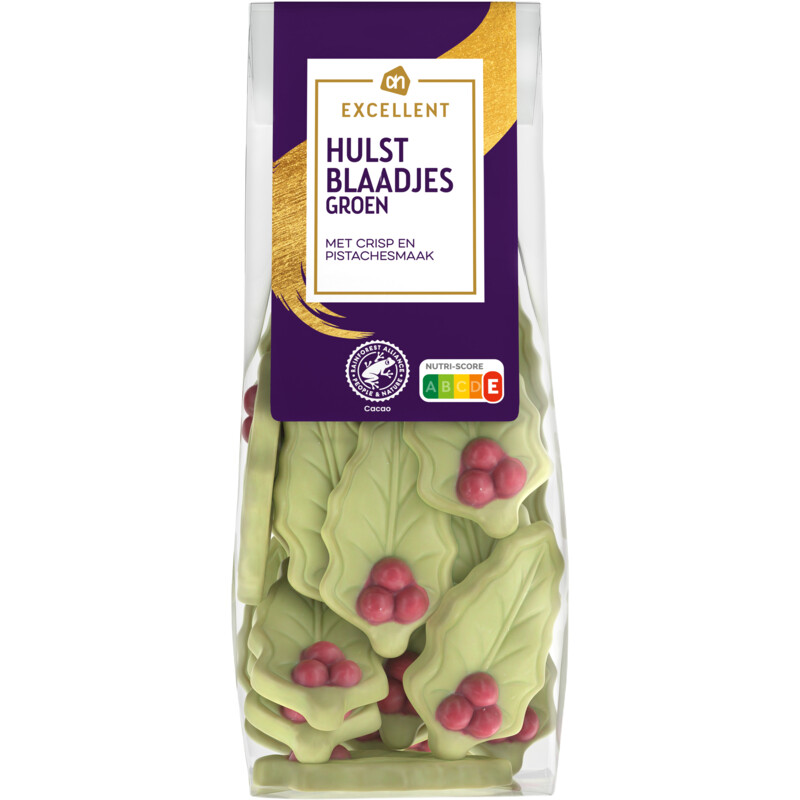 Een afbeelding van AH Excellent Hulstblaadjes groen crisp pistachesmaak