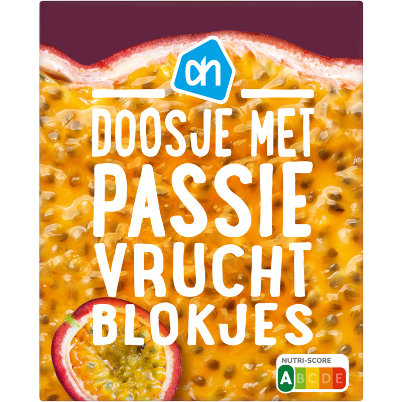 Een afbeelding van AH Doosje met passievruchtblokjes