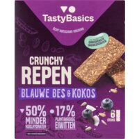 Een afbeelding van TastyBasics Crunchy repen blauwe bes en kokos