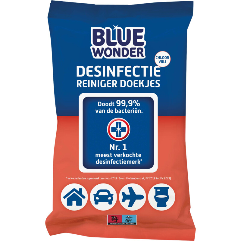 Een afbeelding van Blue Wonder Desinfectie reiniger WC doekjes