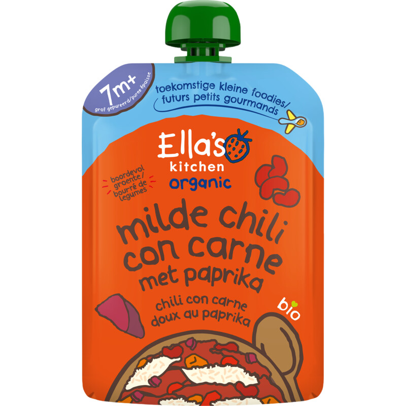 Een afbeelding van Ella's kitchen Milde chili con carne met paprika 7m+