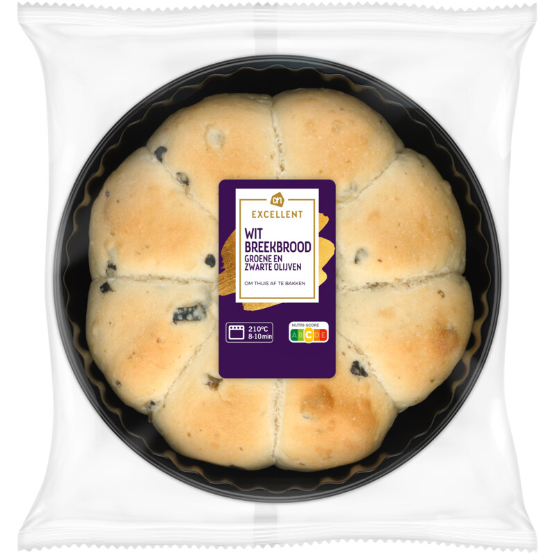 Een afbeelding van AH Excellent Wit breekbrood groene en zwarte olijven