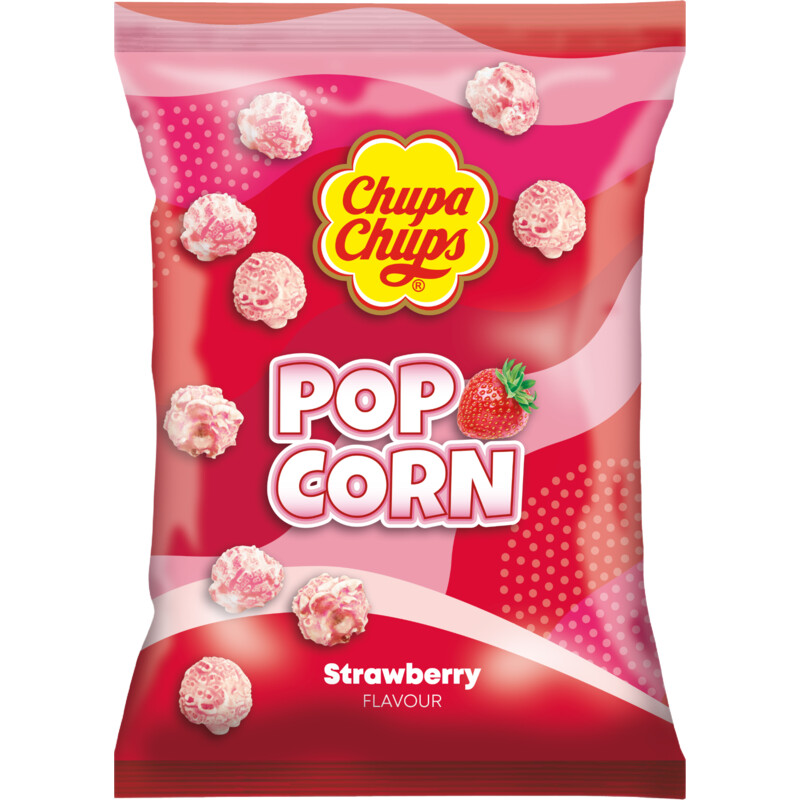 Een afbeelding van Chupa Chups Popcorn strawberry