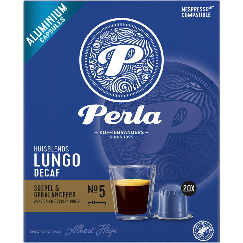 Een afbeelding van Perla Huisblends Lungo decaf capsules