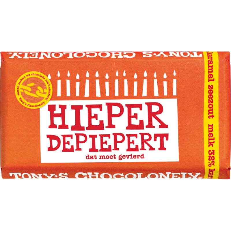 Een afbeelding van Tony's Chocolonely Reep melk karamel zeezout hieperdepieper