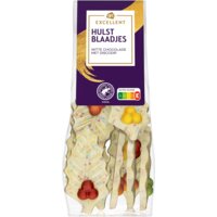 Een afbeelding van AH Excellent Hulstblaadjes witte chocolade discodip