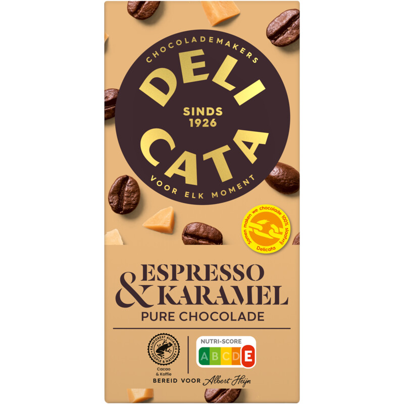 Een afbeelding van Delicata Reep espresso & karamel pure chocolade