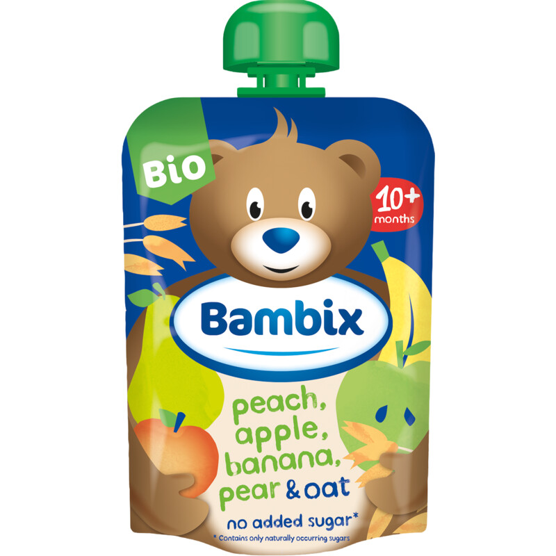 Een afbeelding van Bambix Peach, apple, banana pear & oat 10m+ bel