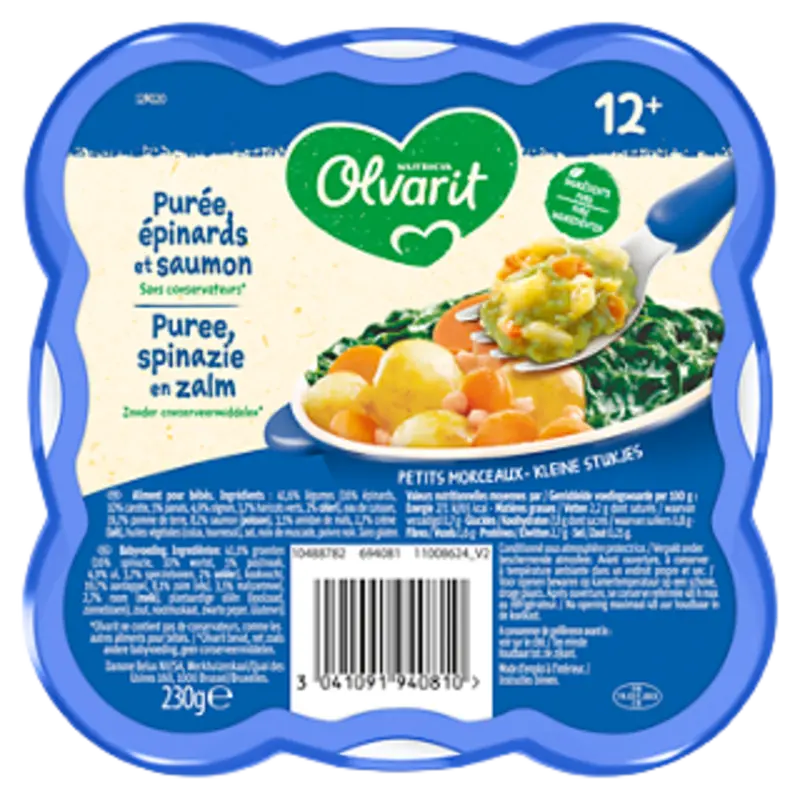 Olvarit Puree, spinazie en zalm 12m+ bel
