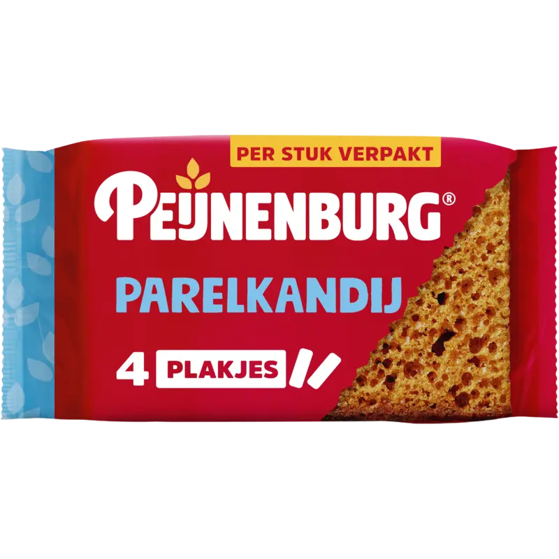 Peijnenburg ontbijtkoek parelkandij 4-pack per stuk verpakt