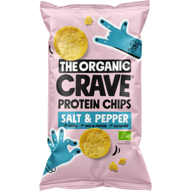 Een afbeelding van The Organic Crave Protein chips salt & pepper