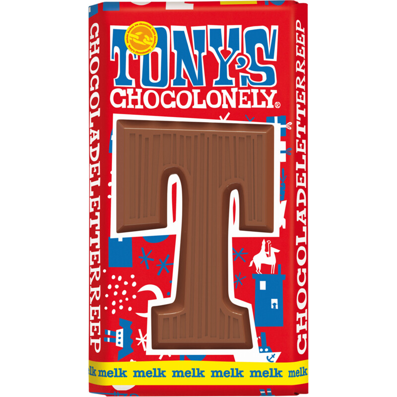 Een afbeelding van Tony's Chocolonely Melkchocolade letterreep T