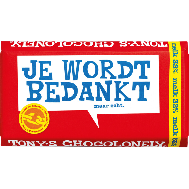 Een afbeelding van Tony's Chocolonely Reep je wordt bedankt melk
