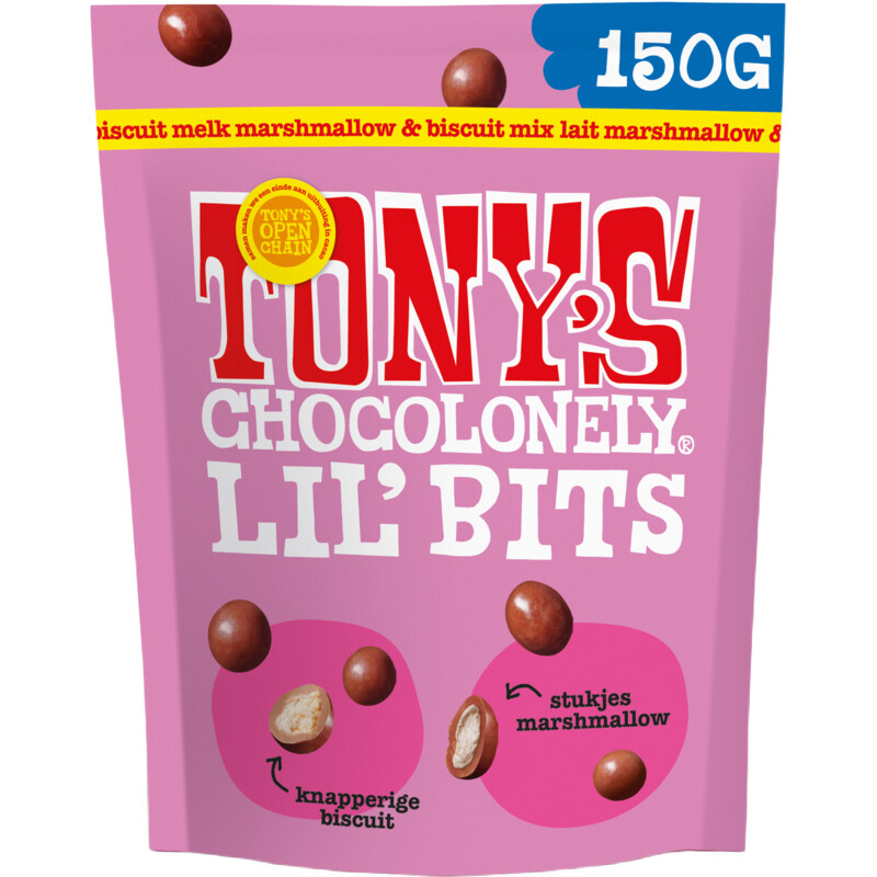 Een afbeelding van Tony's Chocolonely Lil'bits melk marshmallow biscuit