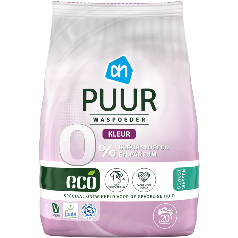 Een afbeelding van AH Eco Wasmiddel puur kleur poeder