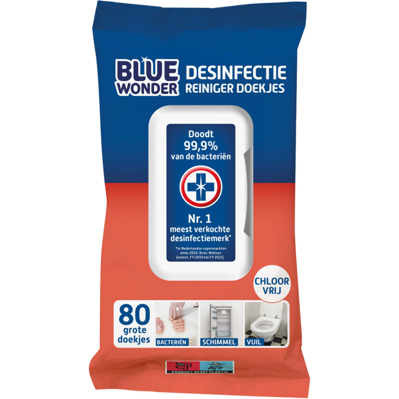 Een afbeelding van Blue Wonder Desinfectie reiniger doekjes