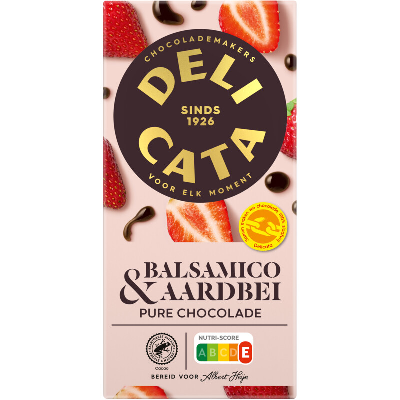 Een afbeelding van Delicata Reep pure chocolade balsamico & aarbei