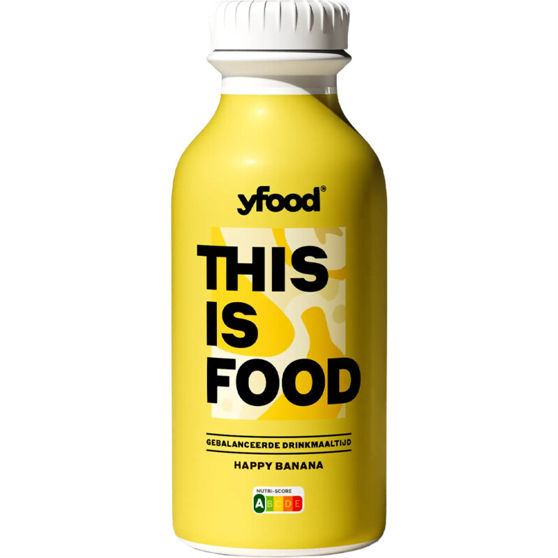 Een afbeelding van Yfood This is food drinkmaaltijd happy banana