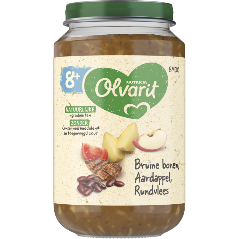 Een afbeelding van Olvarit Bruine bonen aardappel rundvlees 8m+