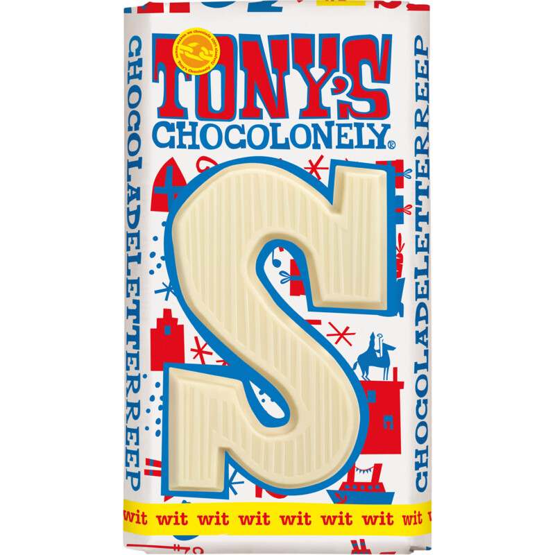 Een afbeelding van Tony's Chocolonely Letter reep wit S
