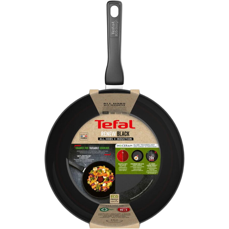 Een afbeelding van Tefal Renew black wok 28cm