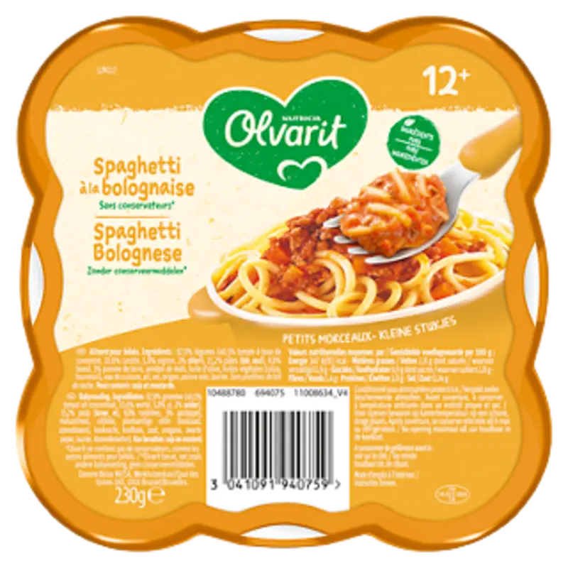 Olvarit Spaghetti bolognese 12m+ bel