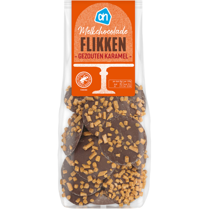 Een afbeelding van AH Melkchocolade flikken gezouten karamel