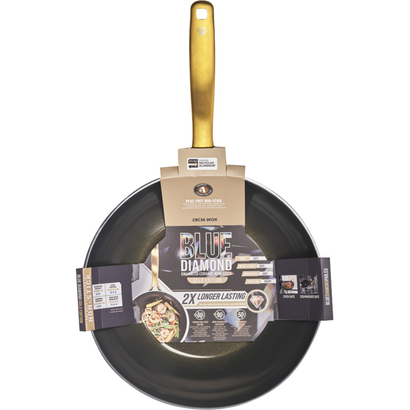 Een afbeelding van Blue Diamond Wok gold diamond 28cm