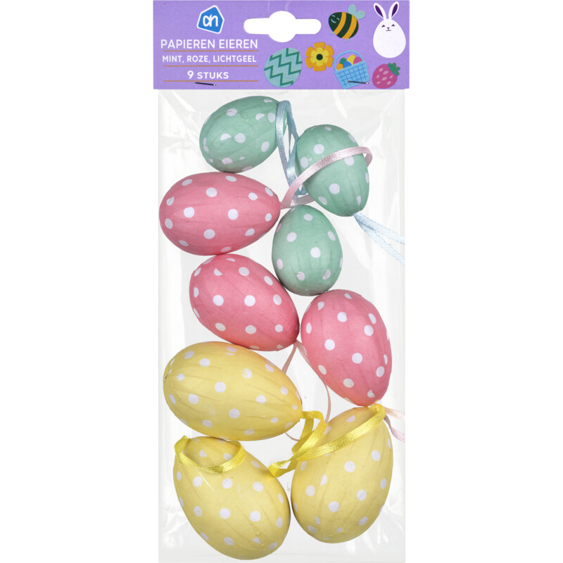 Een afbeelding van AH Papieren eieren print mint roze geel