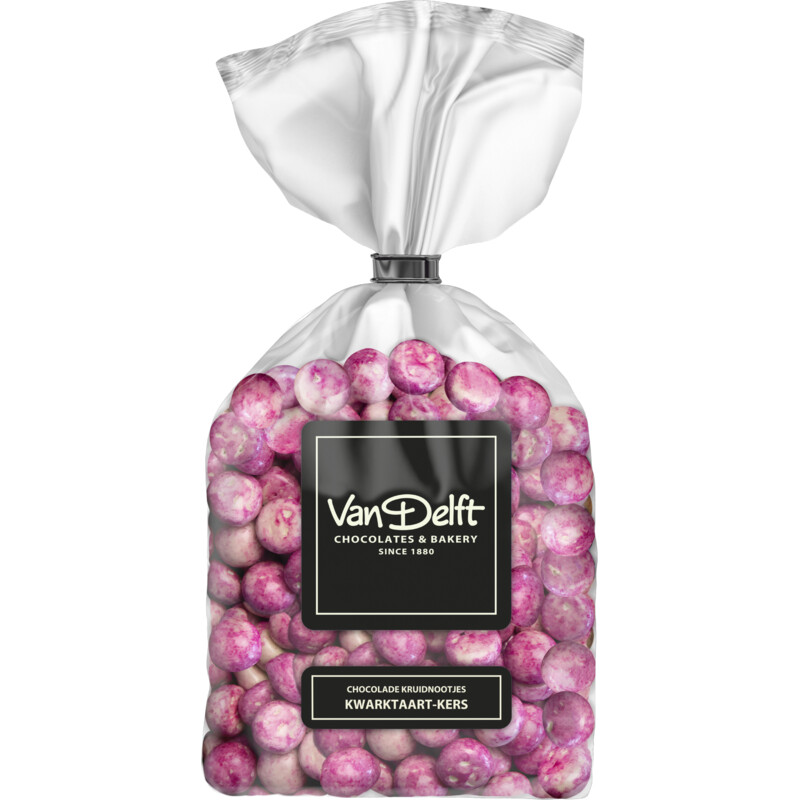 Een afbeelding van Van Delft Chocolade kruidnootjes kwarktaart-kers