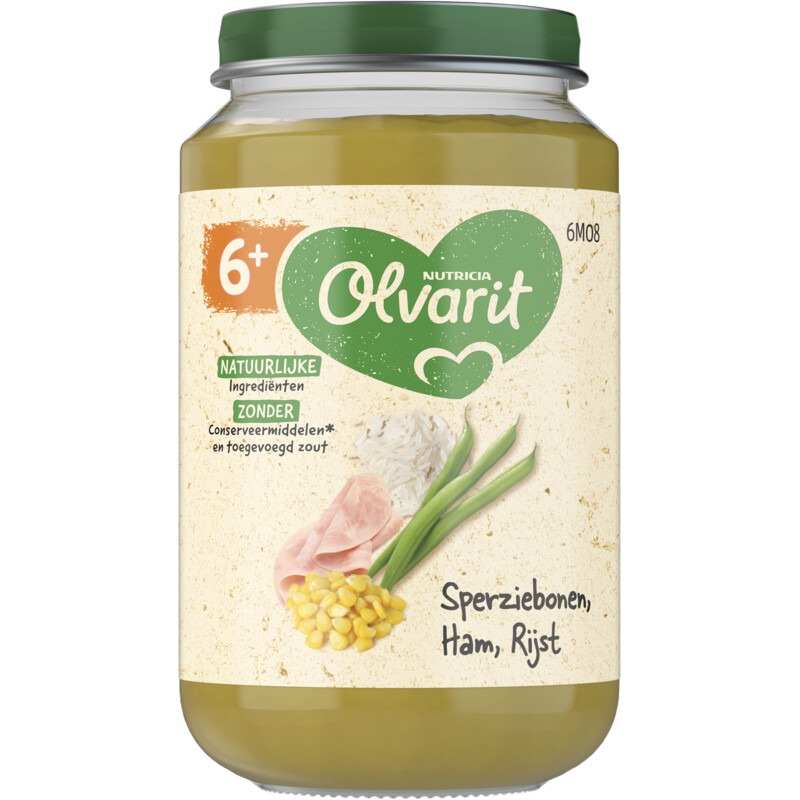 Een afbeelding van Olvarit 6+ mnd sperziebonen ham rijst