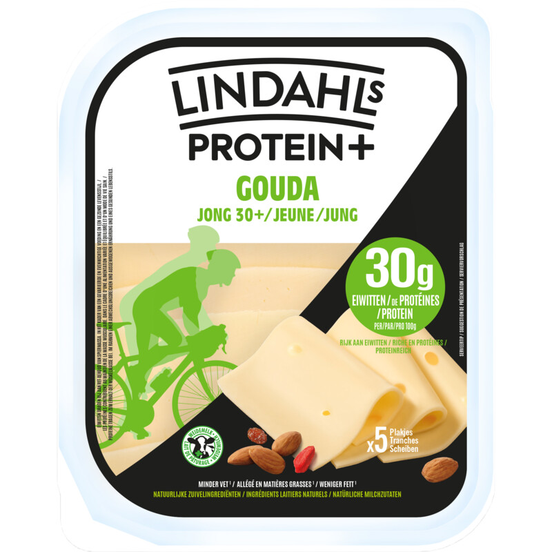 Een afbeelding van Lindahls Protein+ gouda jong 30+ plakken