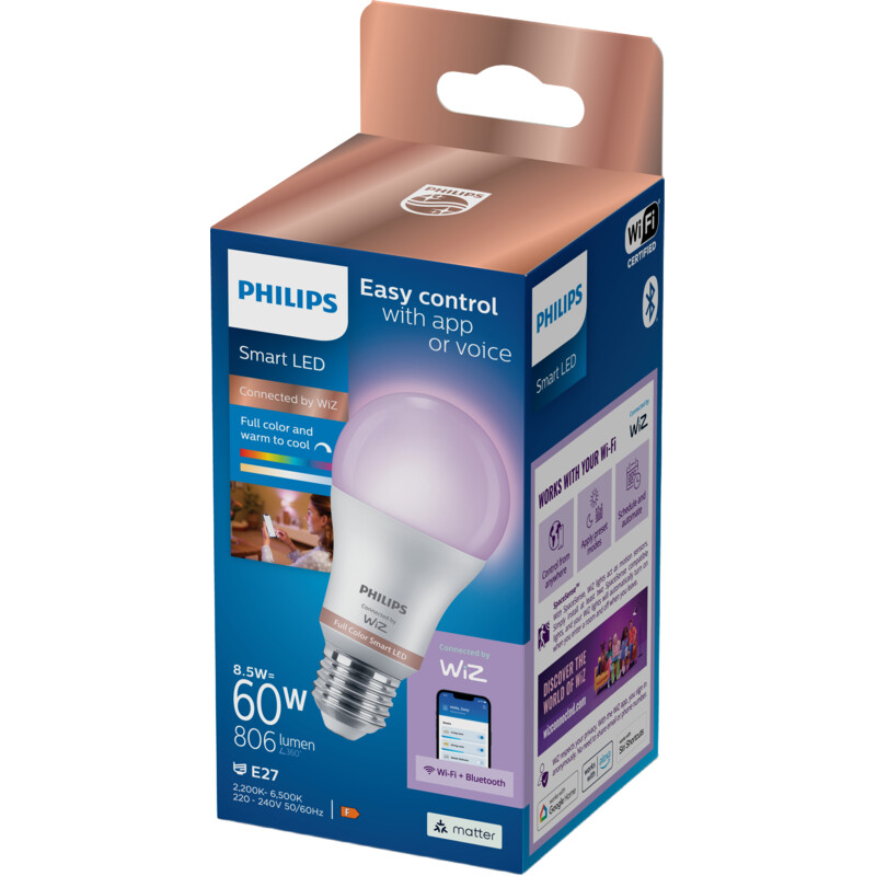Een afbeelding van Philips Smart led standaard gekleurd E27 60W