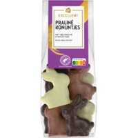 Een afbeelding van AH Excellent Praliné konijntjes puur, melk en wit