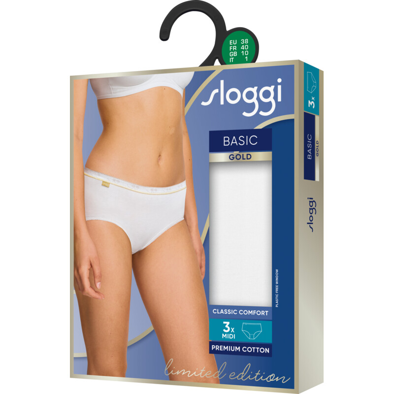 Een afbeelding van Sloggi Basic midi wit maat 40 3-pack